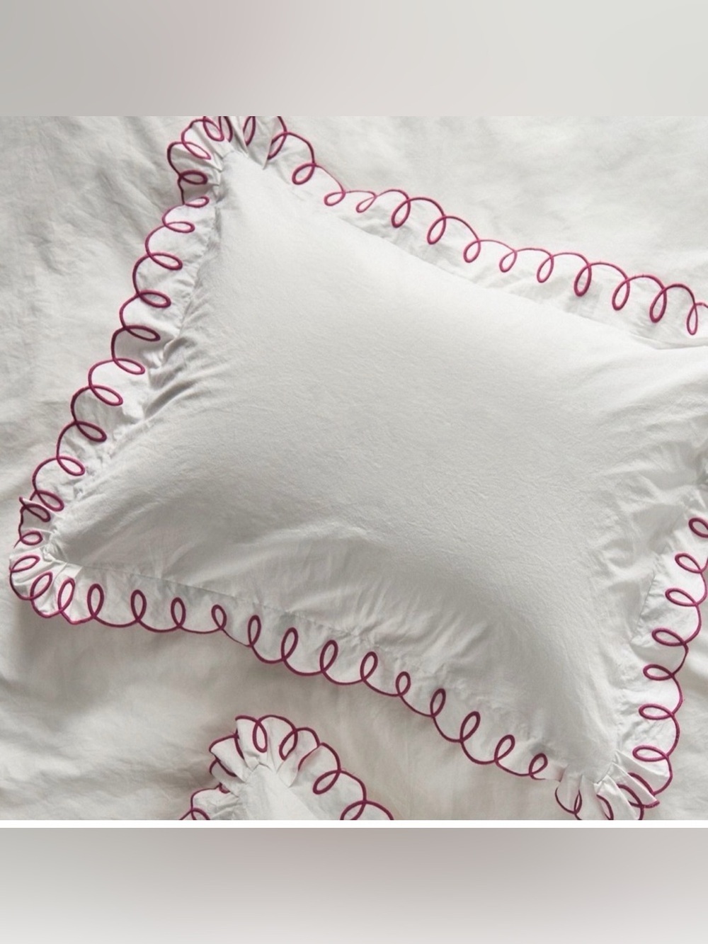 New Anthropologie looped standard pillow cover sham white pink embroidered